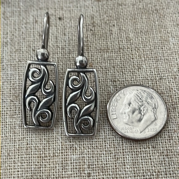Vintage Sterling Scroll Rectangular Earrings - Picture 2 of 6